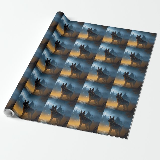 German Shepherd Halloween Scary Wrapping Paper (Unrolled)