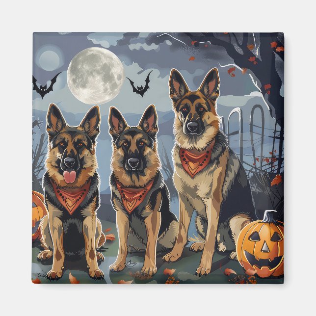 German Shepherd Halloween Spooky Magnet (Front)