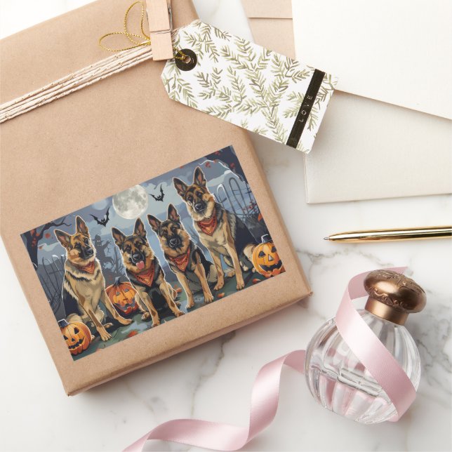 German Shepherd Halloween Spooky Rectangular Sticker (Gifting)