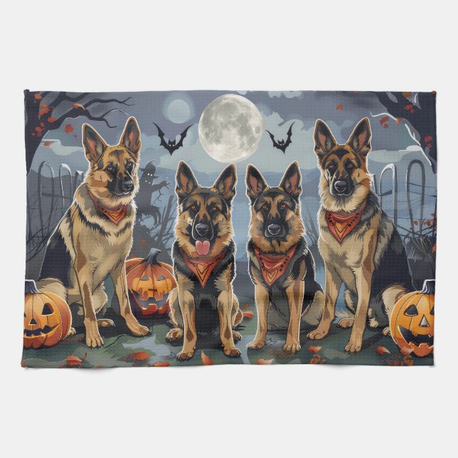 German Shepherd Halloween Spooky Tea Towel (Horizontal)