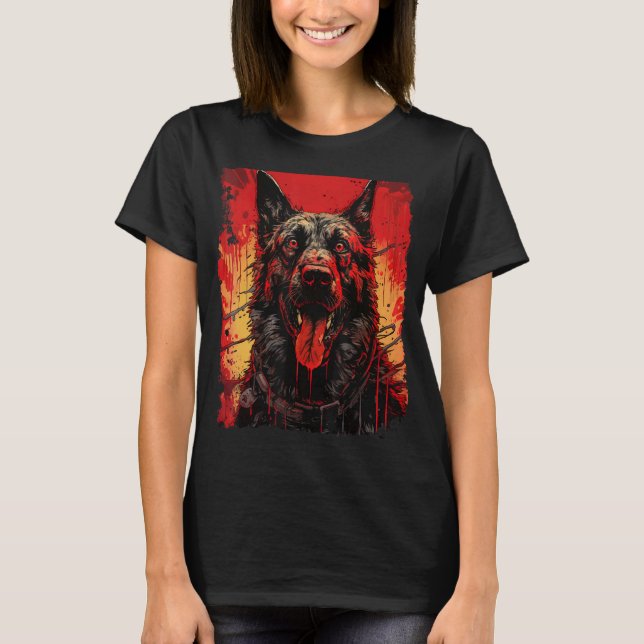 German Shepherd Halloween Zombie T-Shirt (Front)