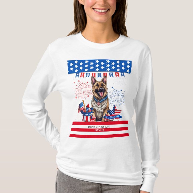 German Shepherd Happy 4Th Of July Independence Day T-Shirt (Front)
