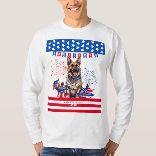 German Shepherd Happy 4Th Of July Independence Day T-Shirt (Front)