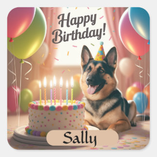 German Shepherd Happy Birthday Square Sticker