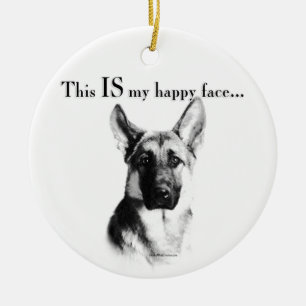 German Shepherd Happy Face Ceramic Tree Decoration