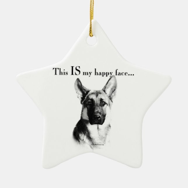 German Shepherd Happy Face Ceramic Tree Decoration (Front)