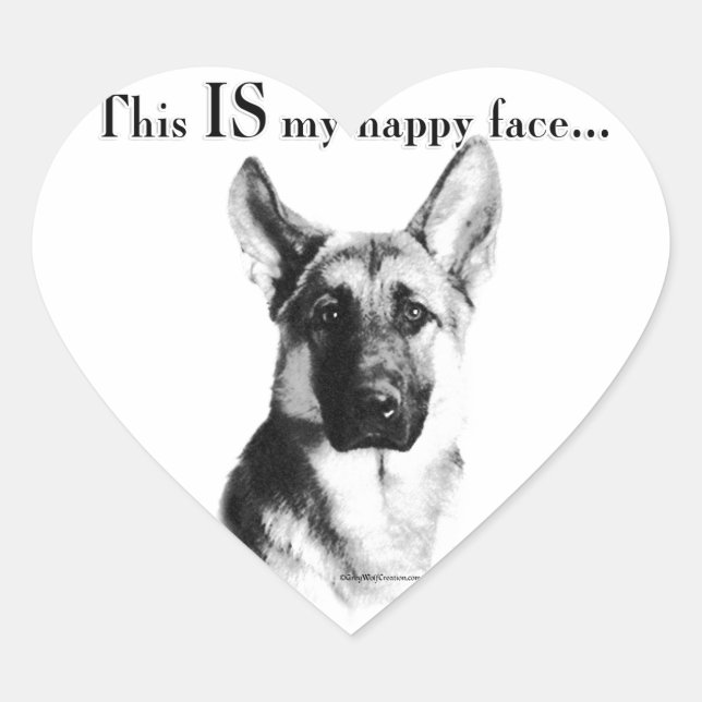 German Shepherd Happy Face Heart Sticker (Front)