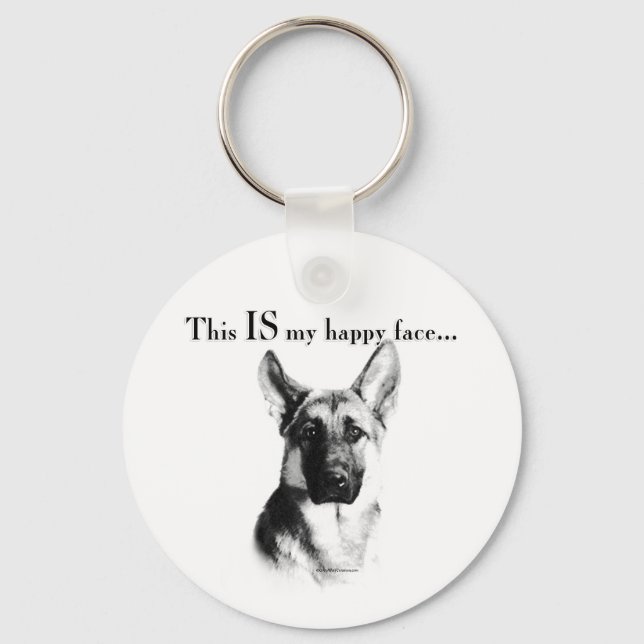German Shepherd Happy Face Key Ring (Front)