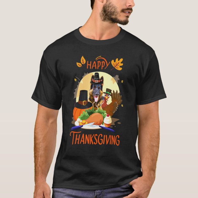 German Shepherd Happy Thanksgiving Pilgrim Turkey T-Shirt (Front)