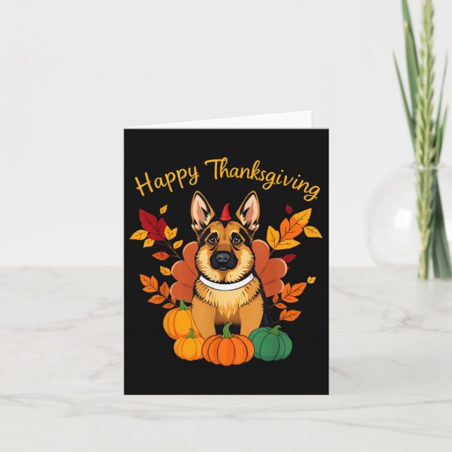 German Shepherd Happy Thanksgiving Turkey Dog Fall Card (Front)