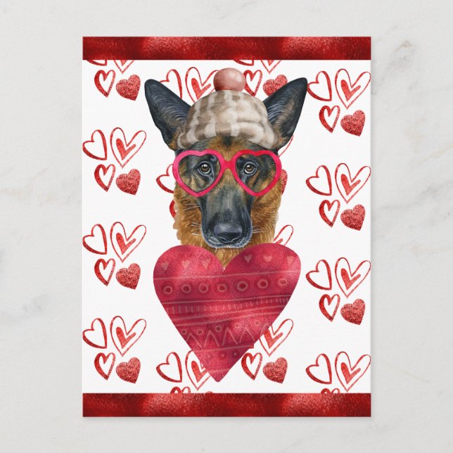 German Shepherd Heart Dog Lover Valentine Gift Postcard (Front)