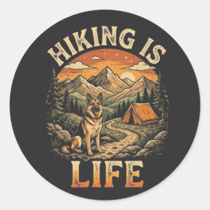 German Shepherd Hiking Adventure Vintage Classic Round Sticker