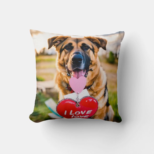 German Shepherd Holding a Picture  Cushion (Front)