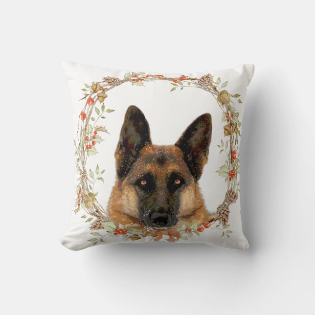 German Shepherd Holiday Throw Pillow (Front)