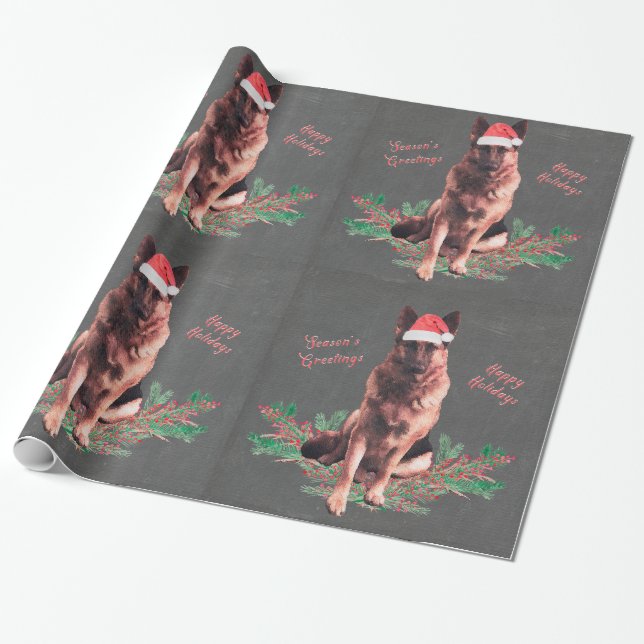 German Shepherd Holiday Wrapping Paper (Unrolled)