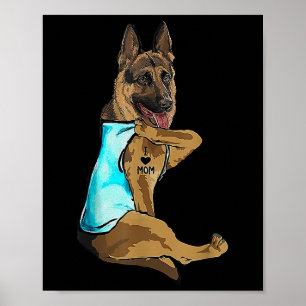 German Shepherd I Love Mum Tattoo Dog Mothers Day  Poster