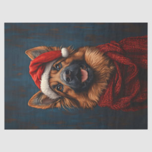 German Shepherd in a Santa Hat Decoupage Tissue Paper