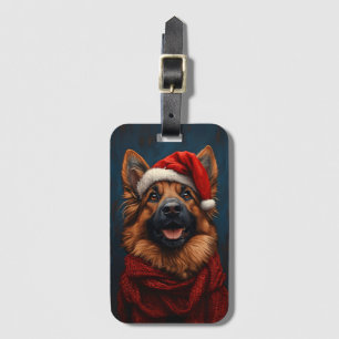 German Shepherd in a Santa Hat Luggage Tag