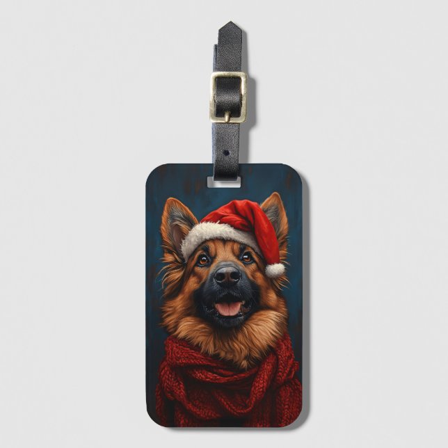 German Shepherd in a Santa Hat Luggage Tag (Front Vertical)