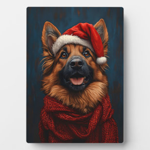 German Shepherd in a Santa Hat Plaque