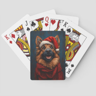 German Shepherd in a Santa Hat Playing Cards
