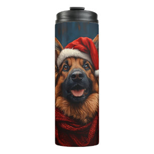 German Shepherd in a Santa Hat Thermal Tumbler