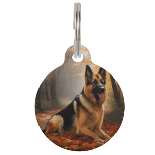 German Shepherd  in Autumn Leaves Fall Inspire  Pet Tag