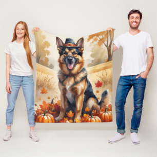 German Shepherd In Autumn Leaves Thanksgiving Art Fleece Blanket