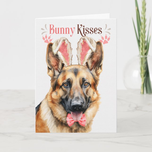 German Shepherd in Bunny Ears for Easter Holiday Card (Front)