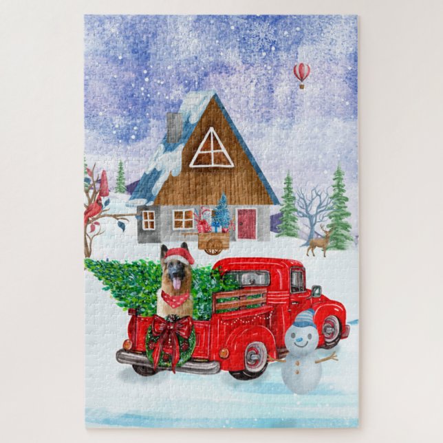 German Shepherd In Christmas Delivery Truck Snow Jigsaw Puzzle (Vertical)