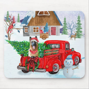 German Shepherd In Christmas Delivery Truck Snow  Mouse Pad