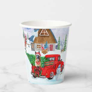 German Shepherd In Christmas Delivery Truck Snow Paper Cups