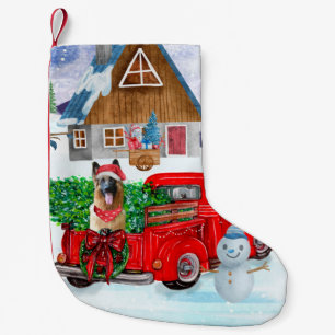 German Shepherd In Christmas Delivery Truck Snow Small Christmas Stocking