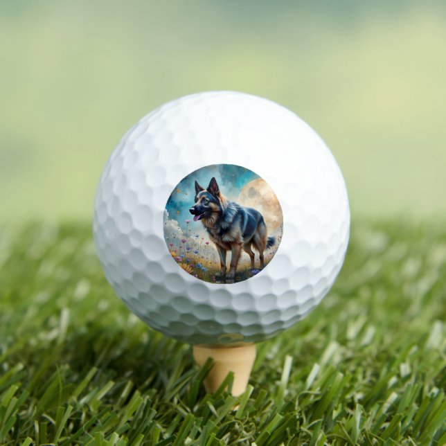 German Shepherd in Floral Field Golf Balls (Insitu Tee)