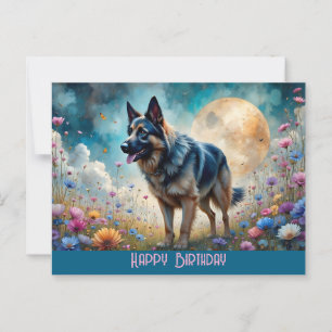German Shepherd in Floral Field Postcard