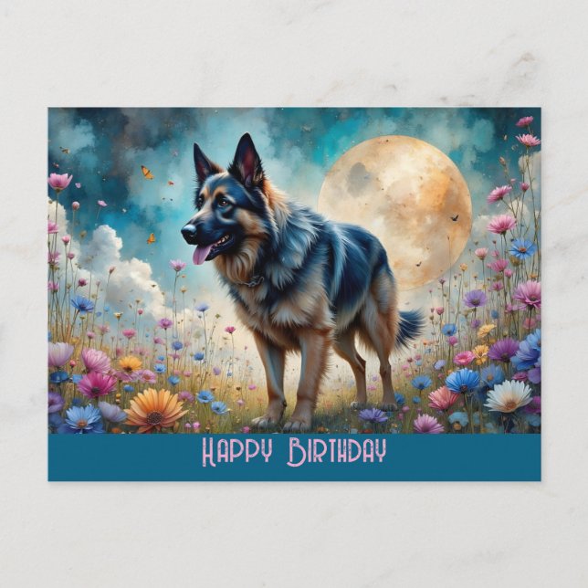German Shepherd in Floral Field Postcard (Front)