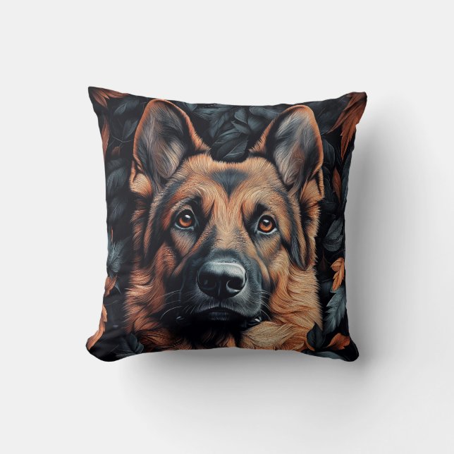 German Shepherd in Leaves Cushion (Front)