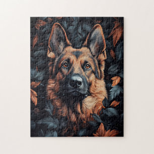 German Shepherd in Leaves Jigsaw Puzzle