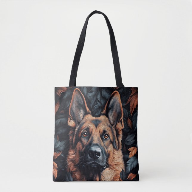 German Shepherd in Leaves Tote Bag (Front)
