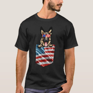 German Shepherd In Pocket American Flag Patriotic T-Shirt