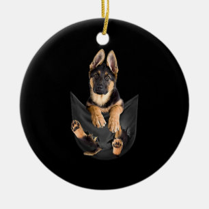German Shepherd In Pocket T-Shirt Funny Dog Lover Ceramic Tree Decoration