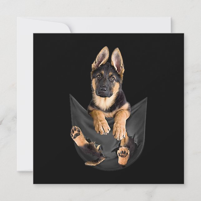 German Shepherd In Pocket T-Shirt Funny Dog Lover Invitation (Front)