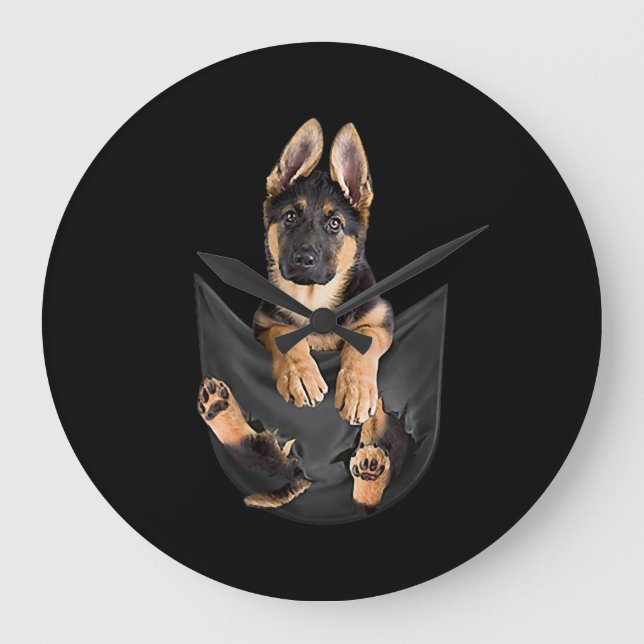German Shepherd In Pocket T-Shirt Funny Dog Lover Large Clock (Front)