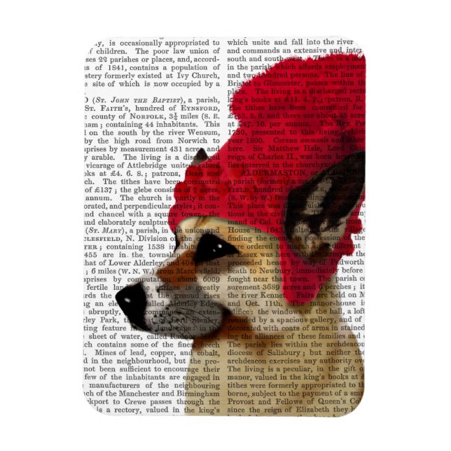 German Shepherd in Red Woolly Hat Magnet (Vertical)