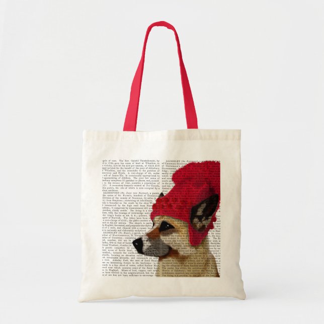 German Shepherd in Red Woolly Hat Tote Bag (Front)