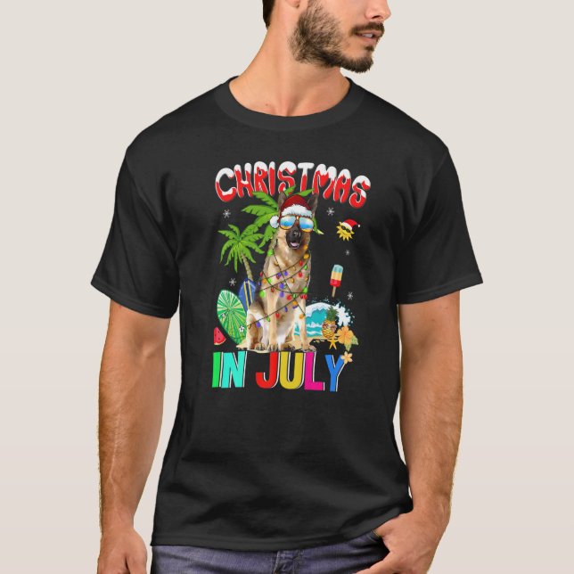 German Shepherd In Santa Hat Sunglasses Christmas  T-Shirt (Front)