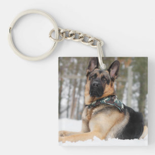 German Shepherd In Snow Key Ring