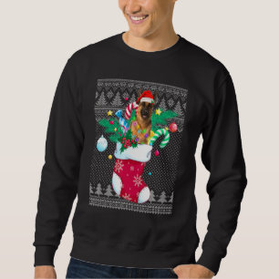 German Shepherd In Sock Funny Christmas Ugly Pajam Sweatshirt