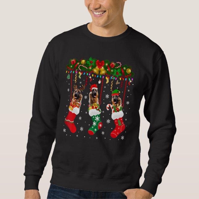 German Shepherd In Sock Xmas Reindeer Santa Elf Do Sweatshirt (Front)