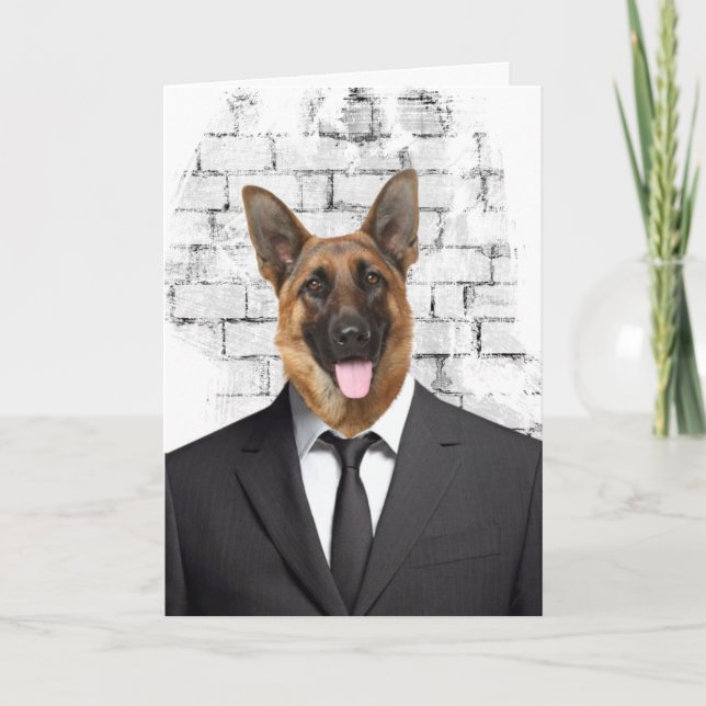German Shepherd in Suit for Retirement Card (Front)